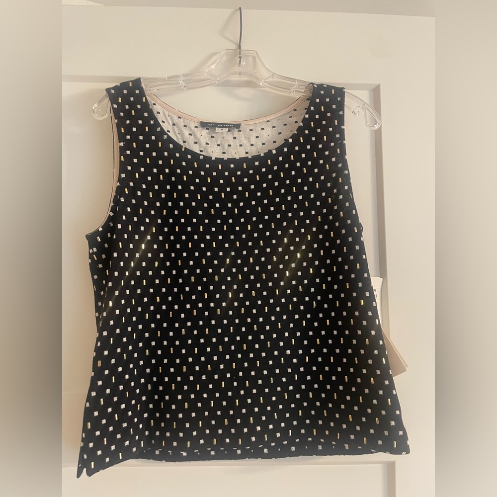 St. John Black and White Metallic Tank Top